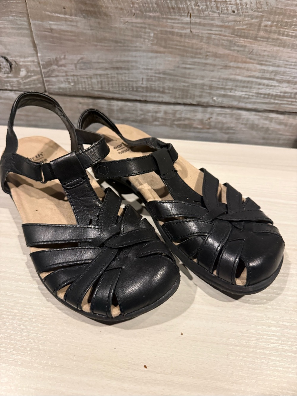 Earth Origins Black Leather Strappy Women's Sandals